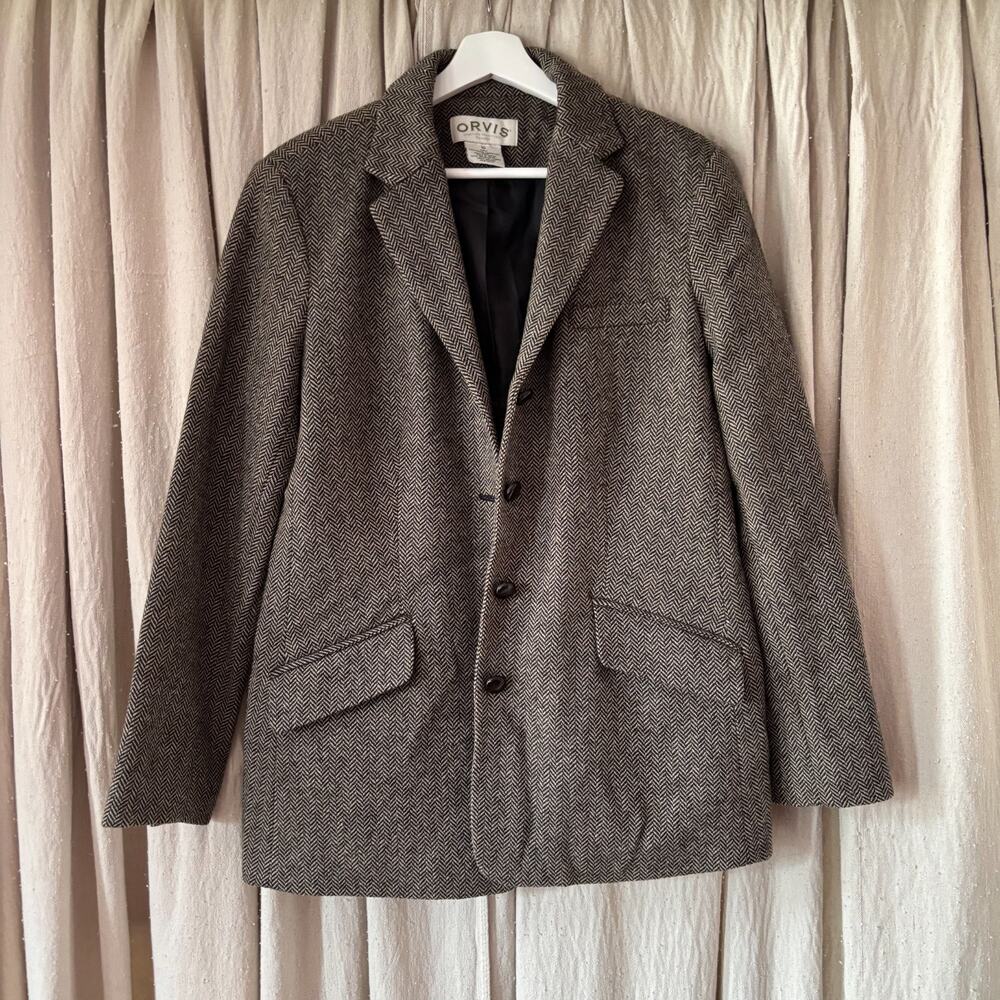 Vintage Orvis Herringbone Merino Lambswool Blazer Irish Wool Women's Size 10 - Picture 1 of 7